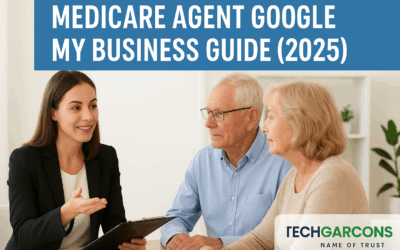 Share Professional Medicare agent explaining healthcare plan options to a senior couple in an office setting
