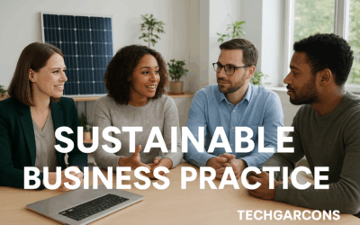 Business team adopting sustainable business practices in eco-friendly office - TechGarcons